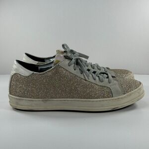 P448 John Champagne Gold Glitter Suede Low Top Sneakers Womens 38 IT 8 US
